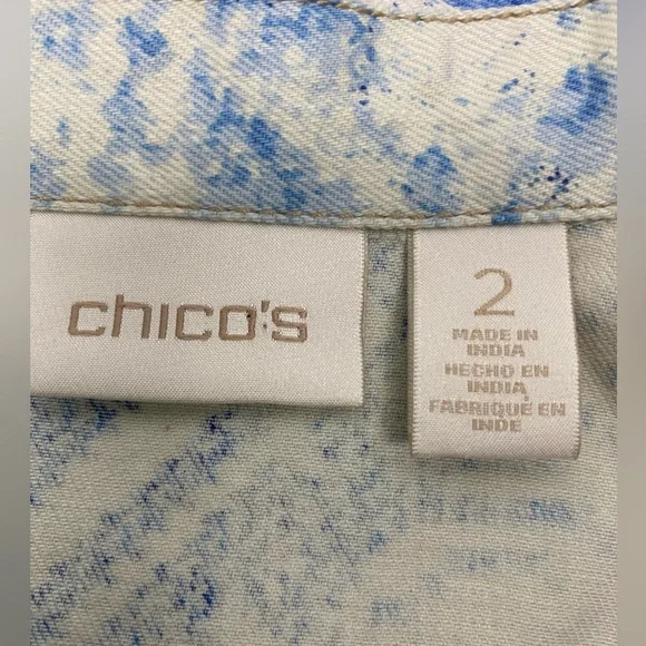 Chico's beaded artisan mixed-print cropped denim jacket blue & white Sz 2 (L/12) - Picture 12 of 15